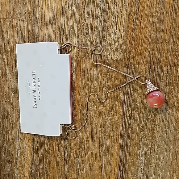 NWT Isaac Mizrahi Simulated Pink Opal Gum Ball Drop Necklace - Picture 3 of 3
